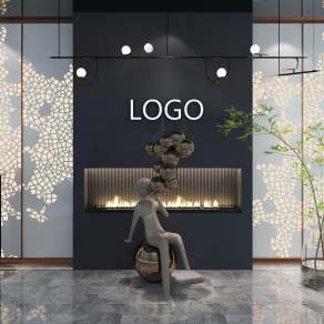 现代冲孔板壁炉背景墙3D模型下载